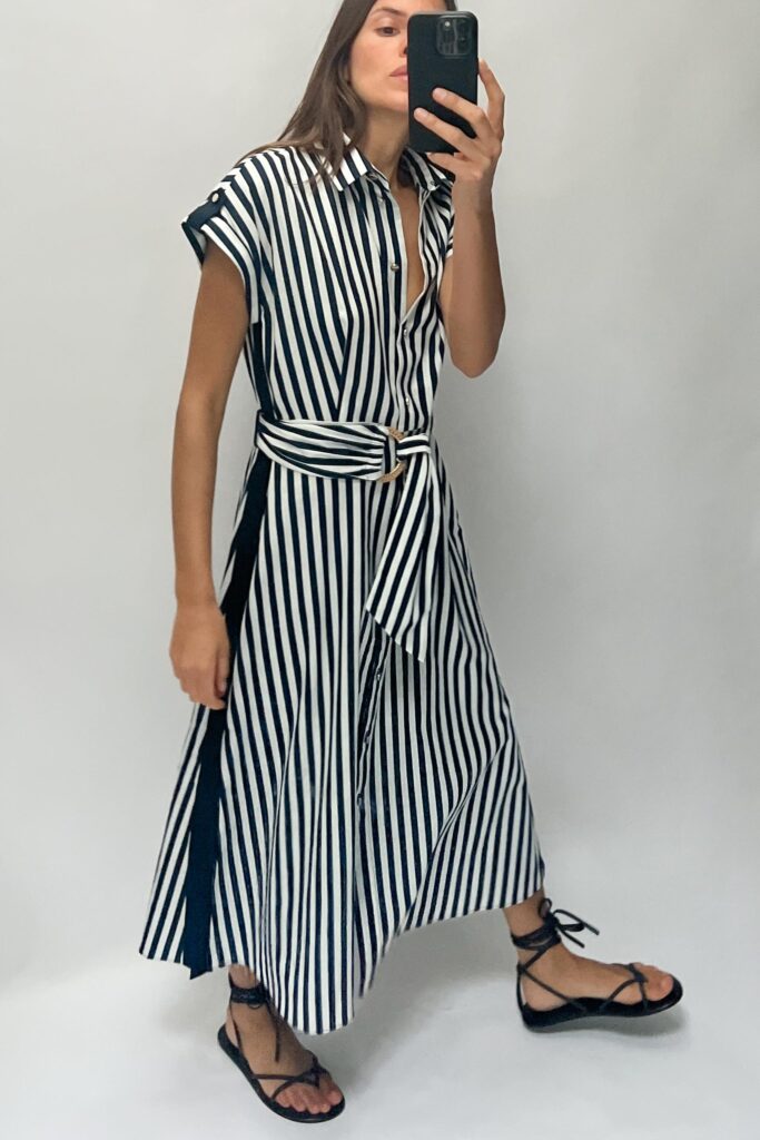 STRIPED LINEN BLEND MIDI DRESS | تهران زارا TehranZara