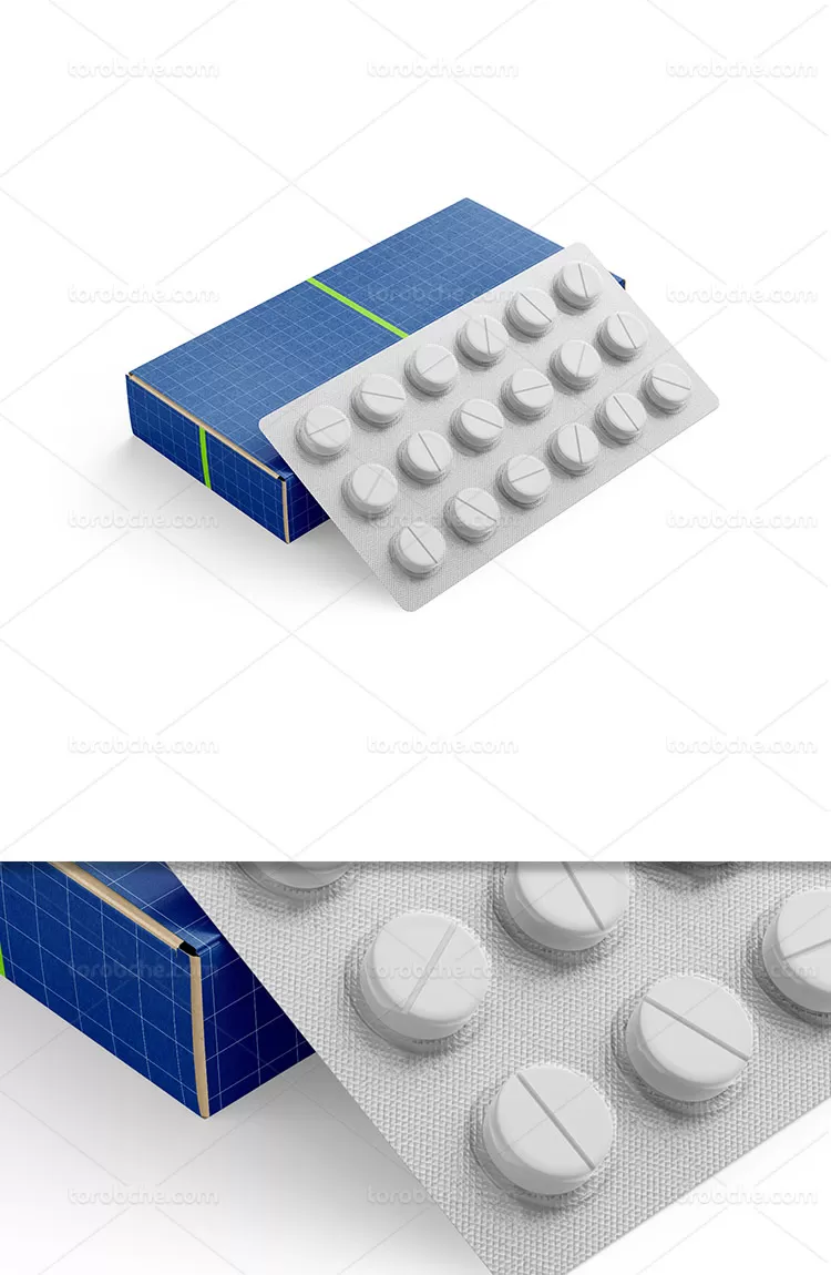 موکاپ بسته بندی جعبه قرص | گرافیک با طعم تربچه