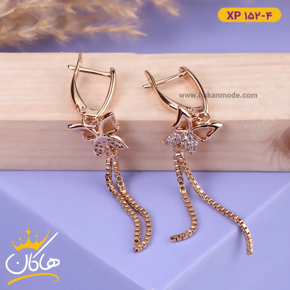 گوشواره استیل زنانه پروانه آویز دار | xp 152/4