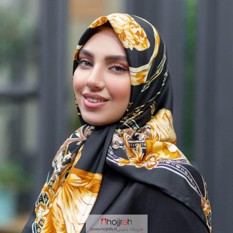اطلاعات ، قیمت و خرید روسری ابریشم طرح شیر مشکی طلایی کد MS07