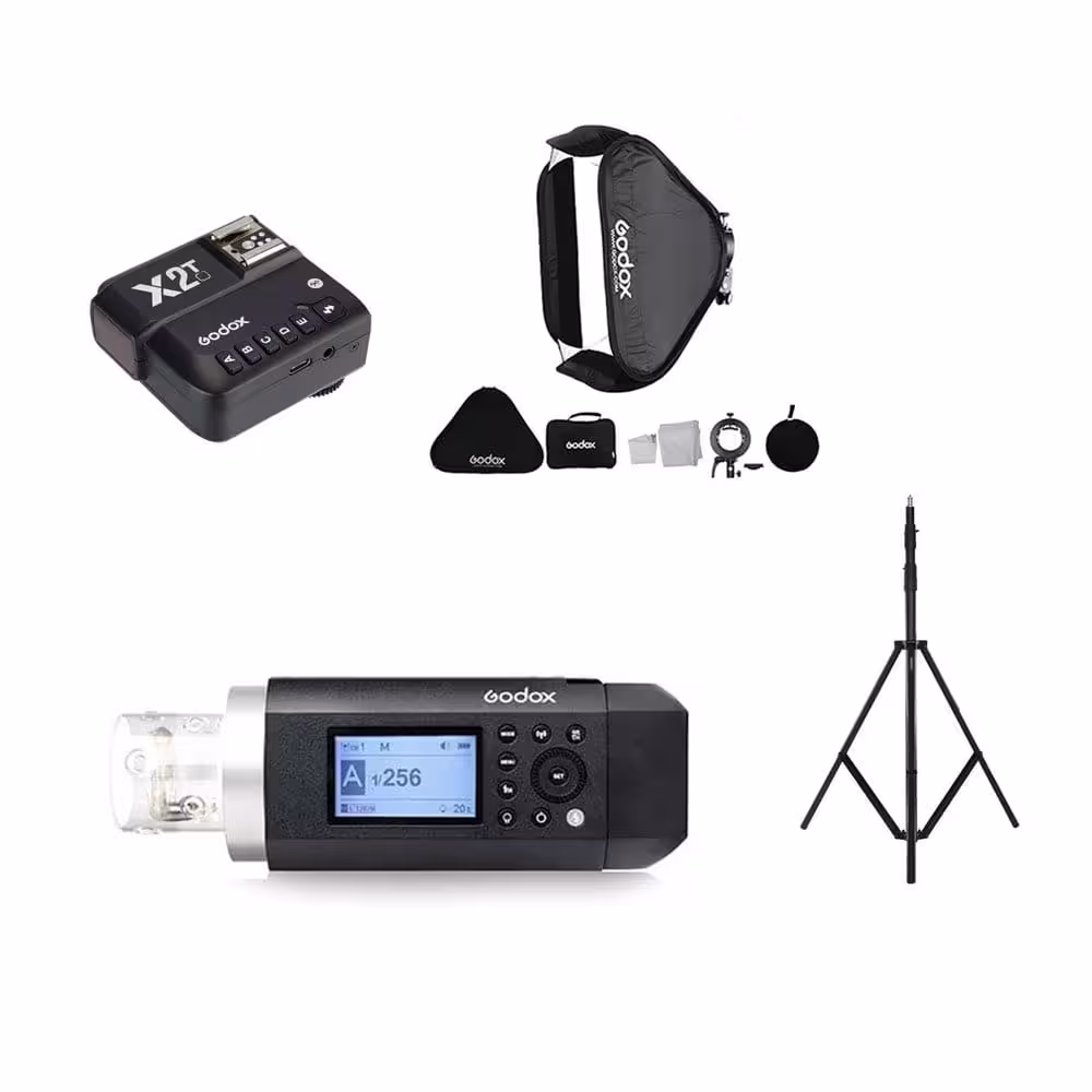 فلاش پرتابل گودکس Godox Witstro AD400 Pro به همراه فرستنده کانن X2  سافت باکس 80×80 و پایه