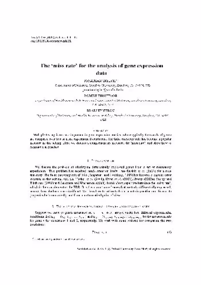خرید و دانلود نسخه کامل کتاب The ‘miss rate’ for the analysis of gene expression data