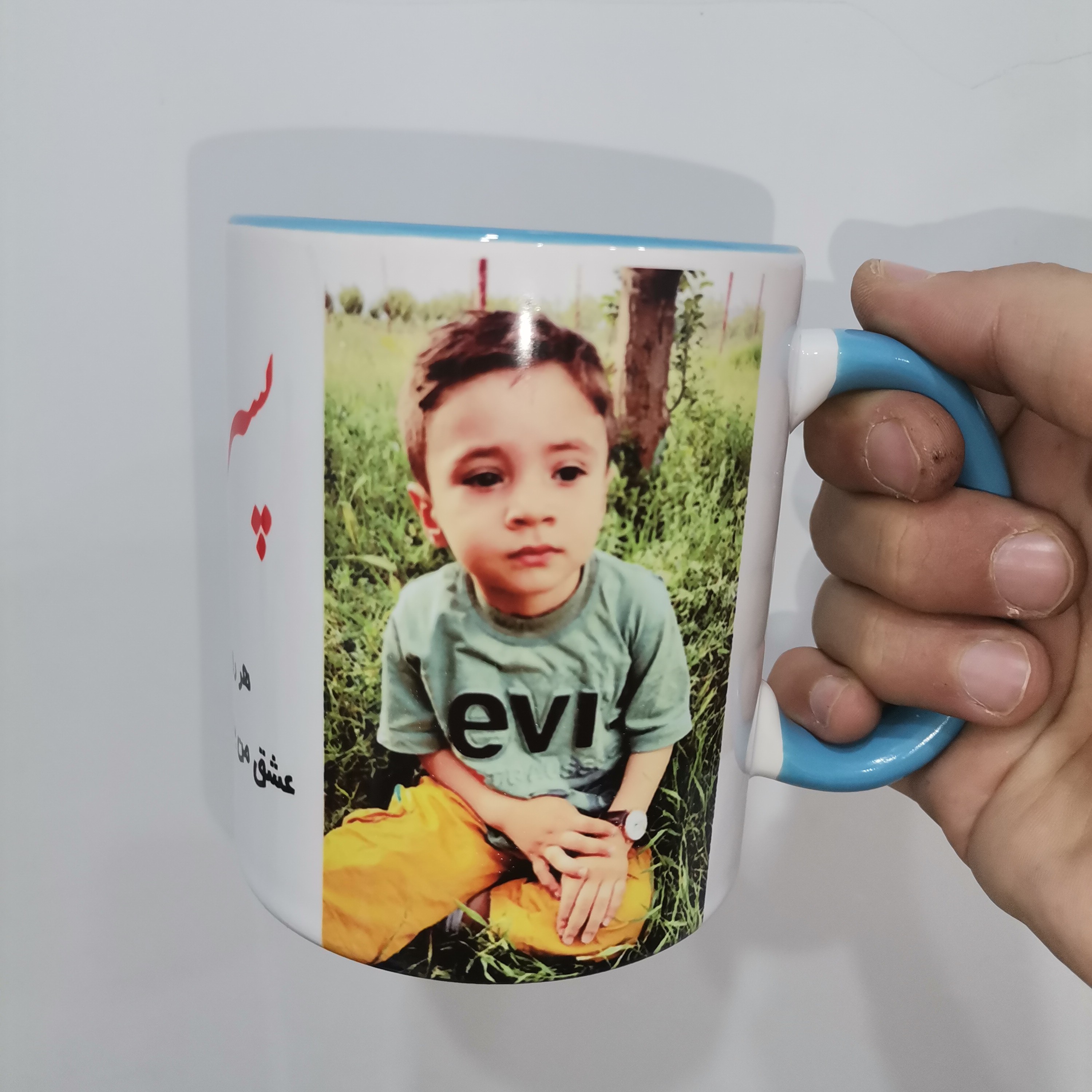 ماگ دسته ساده آبی با چاپ عکس دلخواه