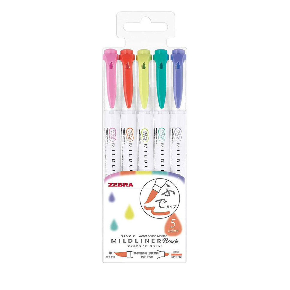 ماژیک آبرنگی زبرا مدل MILDLINER Dual Ended Brush بسته 5 عددی