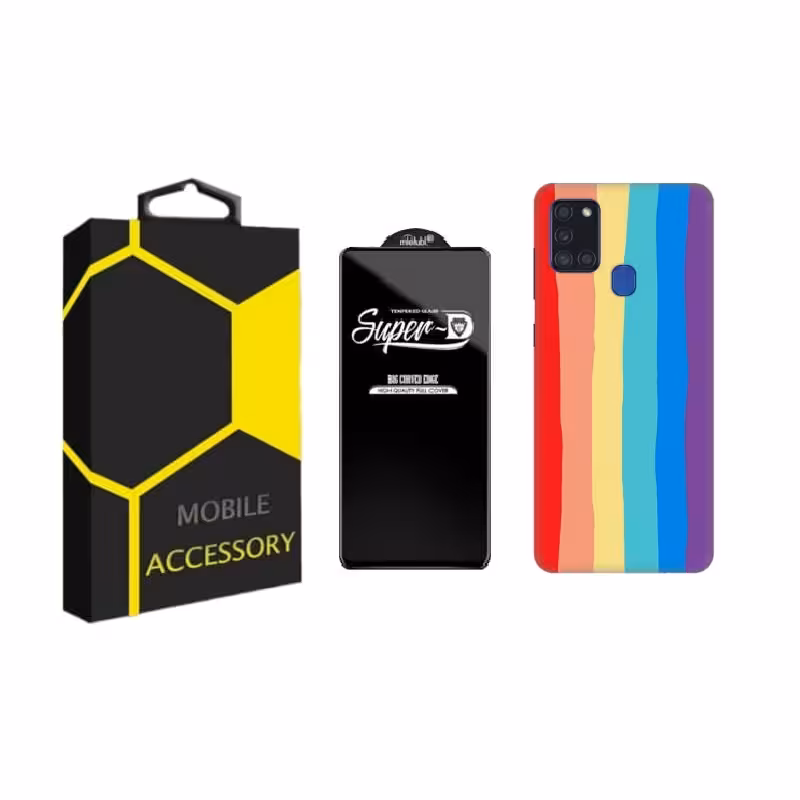 کاور مدل Rainbow مناسب برای گوشی موبایل سامسونگ Galaxy A21s به همراه محافظ صفحه نمایش 