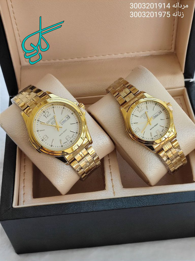 خرید ست ساعت فلزی مردانه و زنانه سیکو حک مارک روی قفل جنس استیل با کیفیت رنگ ثابت تقویم دار کد 2115219 - ردگل