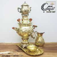 سماور برنجی ذغالی یک لیتری قلم طرح هخامنشی