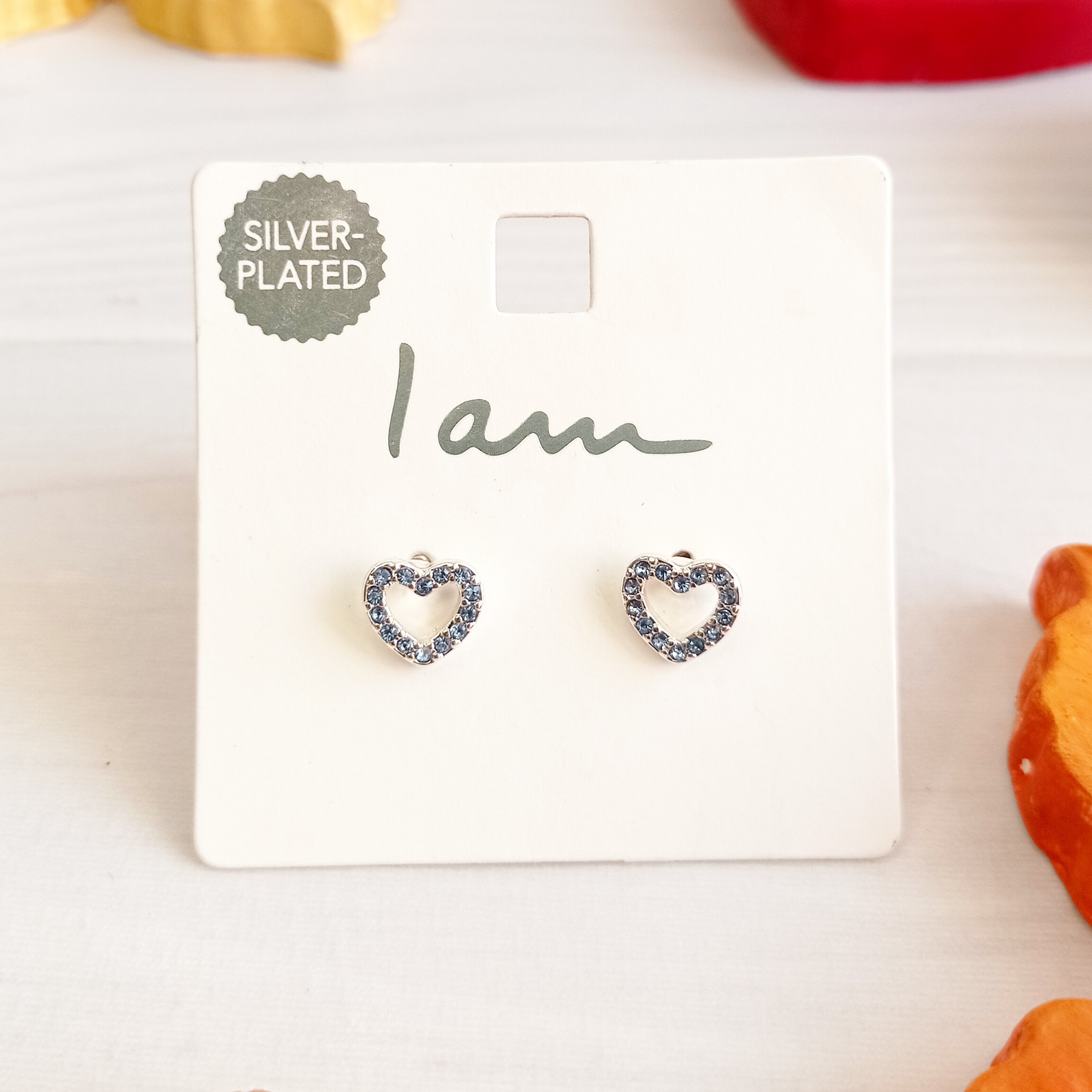 گوشواره میخی رنگ ثابت  قلب آبی