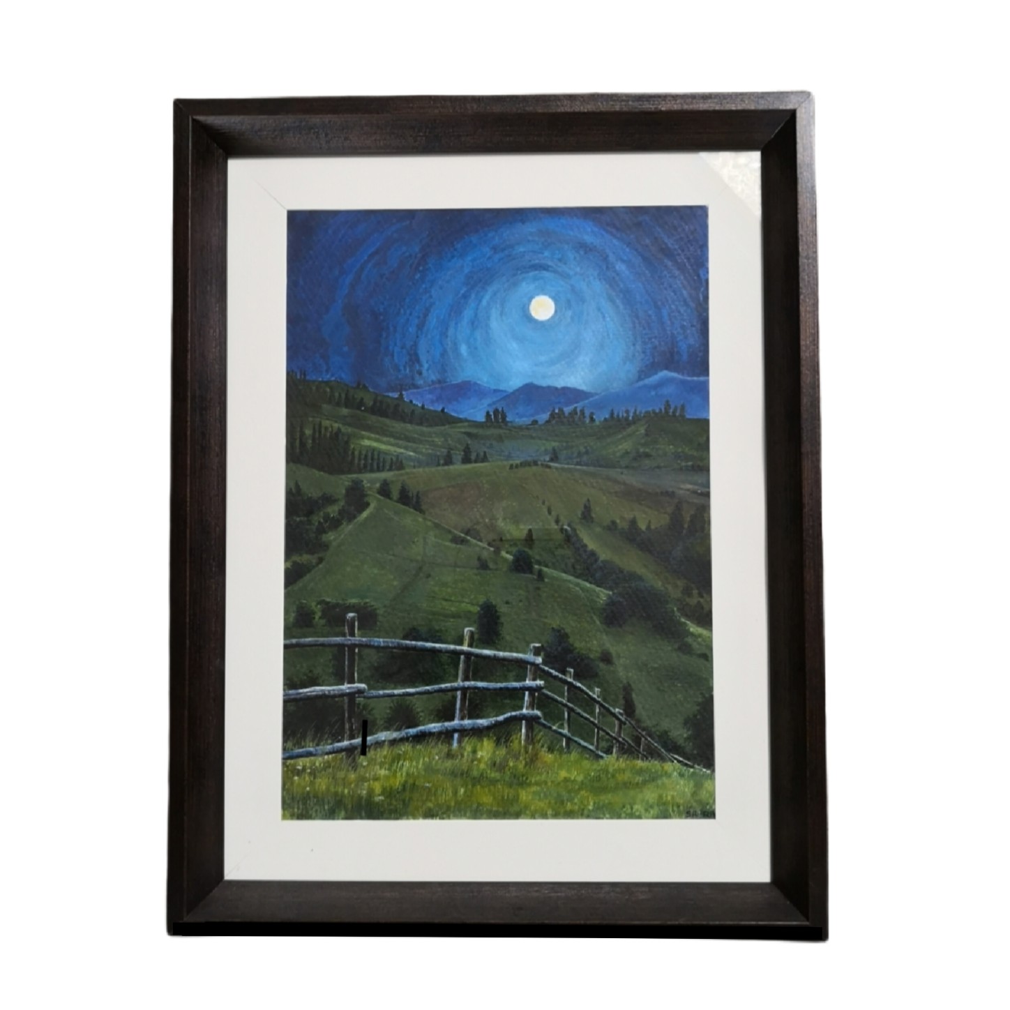 تابلو نقاشی آبرنگ طرح شب مهتابی