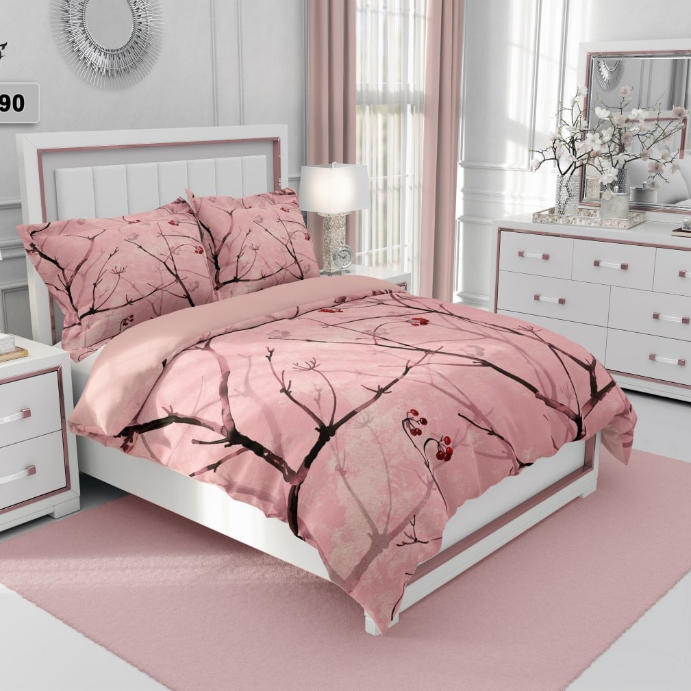 روتختی دونفره طرح شاخه جنس میکرو درجه یک رنگ صورتی  کد B3190