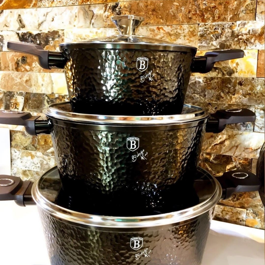 سرویس قابلمه برلینگر هاوس مجارستان رنگ سبز دودی متالیک سایه دار برلینگر هوس مجارستانی گرانیتی چکشی berlinger haus گرانیت