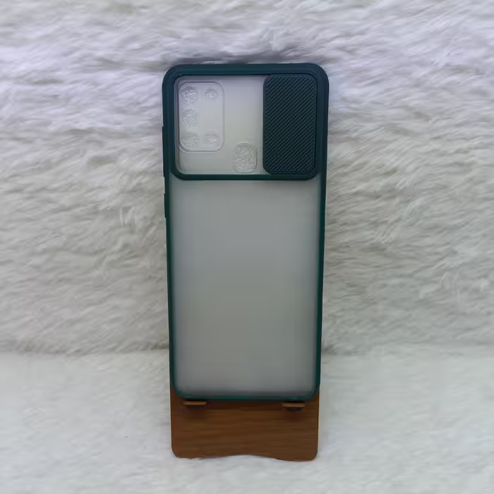 گارد (قاب) گوشی A21s مدل پشت مات با محافظ لنز کشویی رنگ سبز مناسب گوشی Samsung A21s