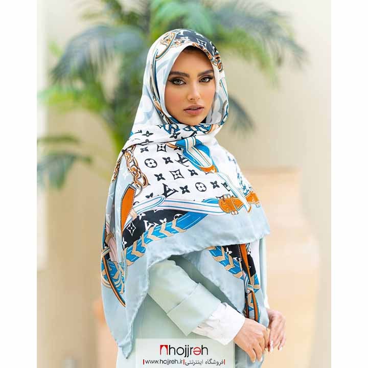 اطلاعات ، قیمت و خرید روسری نخی کجراه کشمیر طرح LV آبی روشن کد MS15