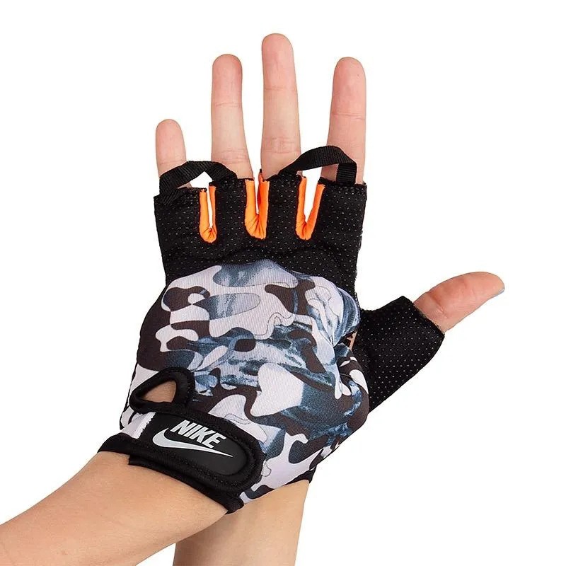 دستکش دوچرخه سواری نیمه انگشتی طرح نایک سایز M ( طوسی - نارنجی )