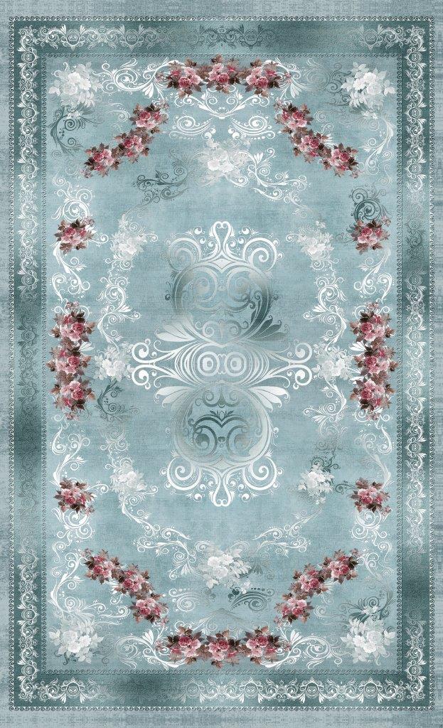 فرشینه و قالیچه درجه1 ابعاد متنوع با ترمز زمینه قالیچه آبی خاکستری کد 030