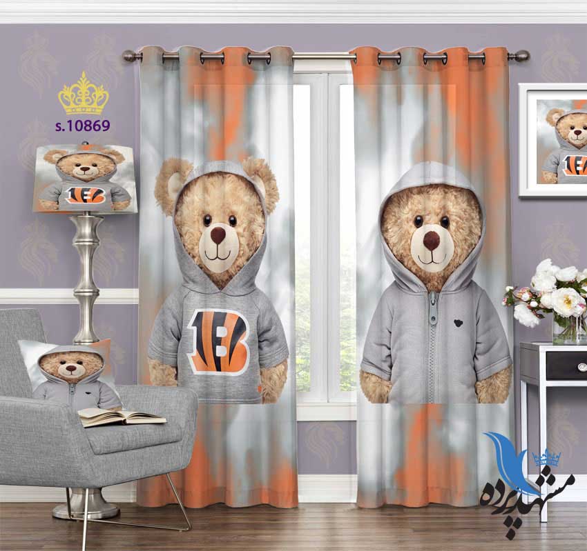 پرده پانچ کودکانه طرح خرس های دوقلو S10869