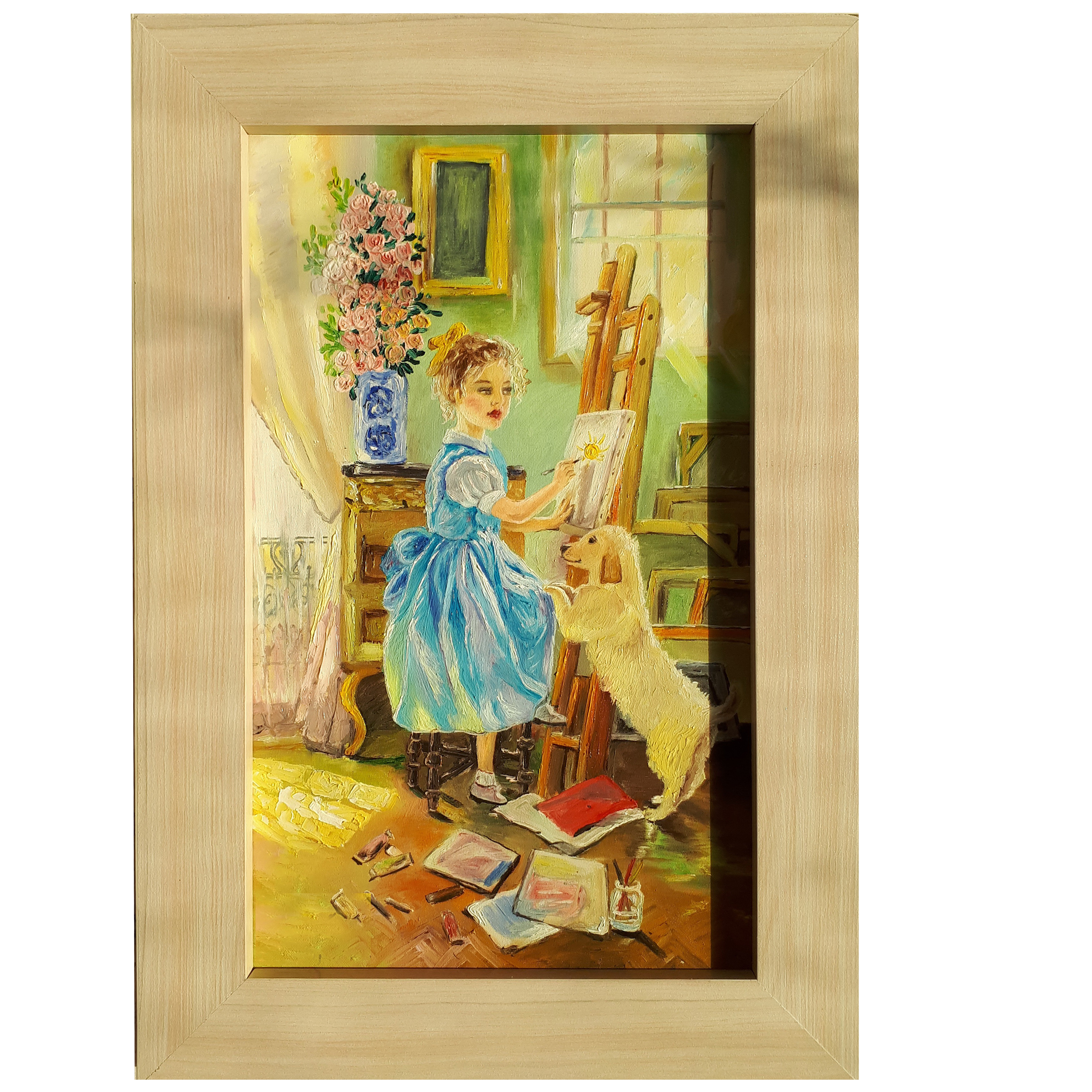 تابلو نقاشی رنگ روغن طرح دخترک نقاش کد 964367