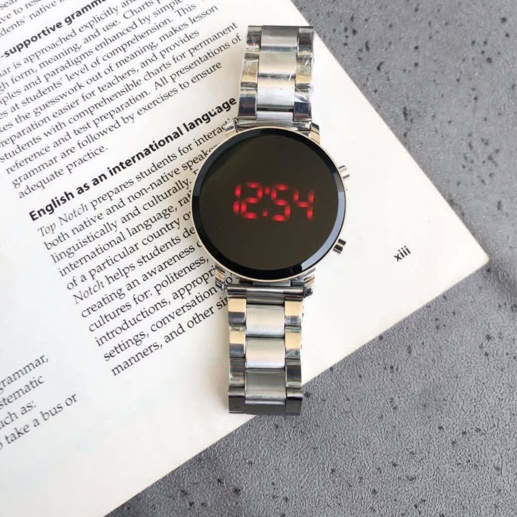 ساعت اسپرت ال ای دی دو کلید بند فلزی نقره ای وارداتی از دبی