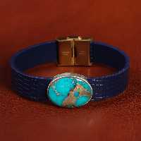 دستبند چرم فیروزه کد 20788 - جواهری مشاهیر