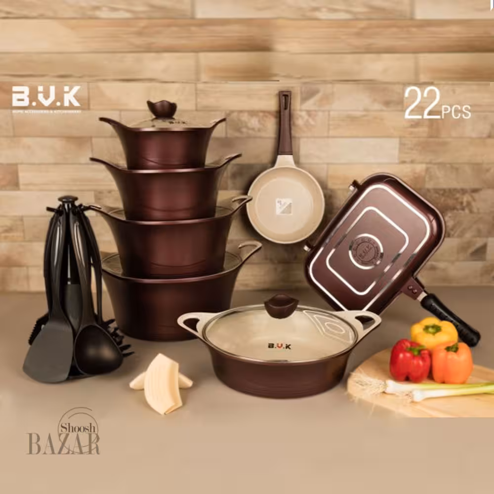 سرویس قابلمه 22 پارچه زرکشی بی وی کی کد 713721