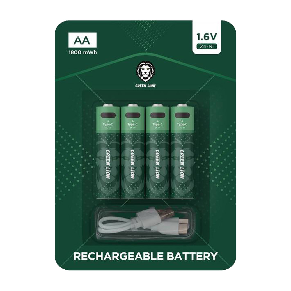 باتری قلمی قابل شارژ گرین لاین مدل Green Lion Rechargeable Battery AA 1.6V Alkaline Battery GNRGBAA