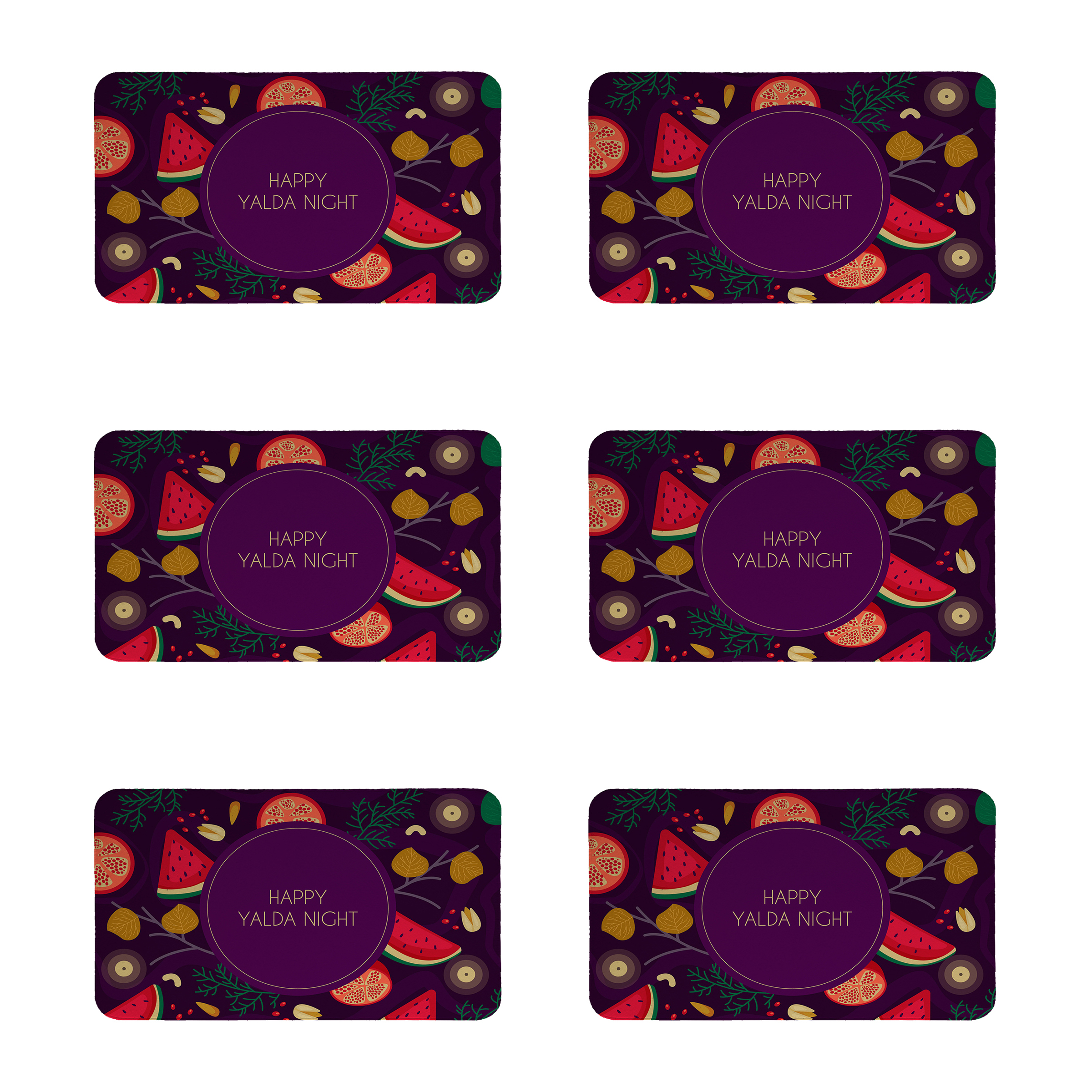 زیربشقابی طرح یلدا مبارک کد 8421 مجموعه 6 عددی