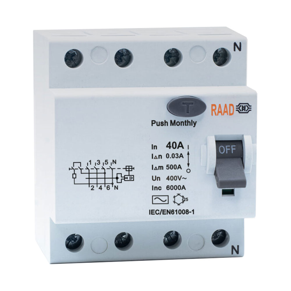 کلید محافظ جان 4 پل 40 آمپر RBRC-4P-40A-6kA رعد
