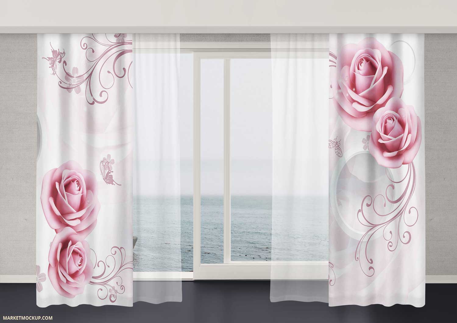 پرده رزهای صورتی