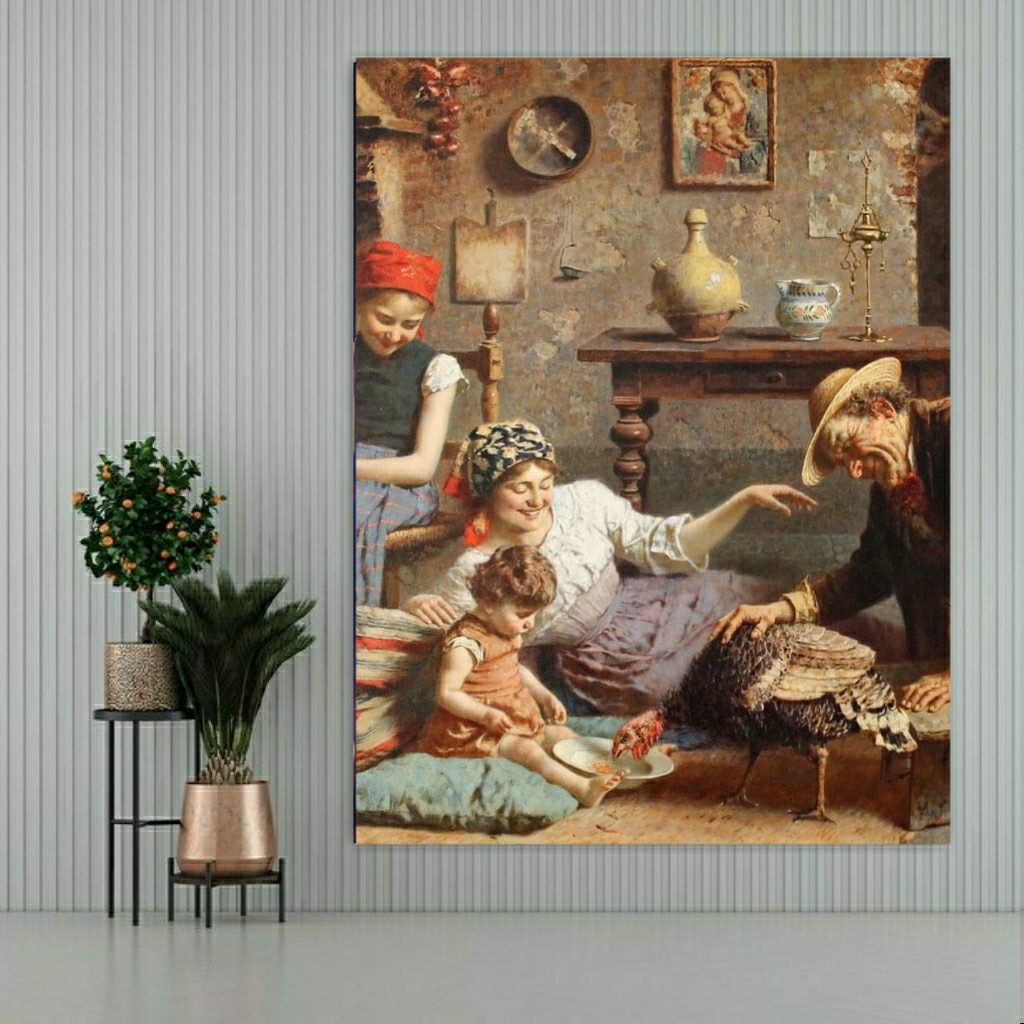 تابلو بوم طرح فرانسوی مدل خانواده در مزرعه کد SDB2430