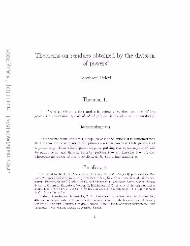 خرید و دانلود نسخه کامل کتاب Theorems on residues obtained by the division of powers