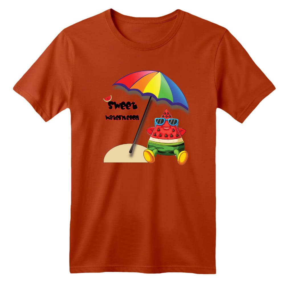 تی شرت آستین کوتاه بچگانه مدل هندوانه یلدایی کد 23 رنگ آجری