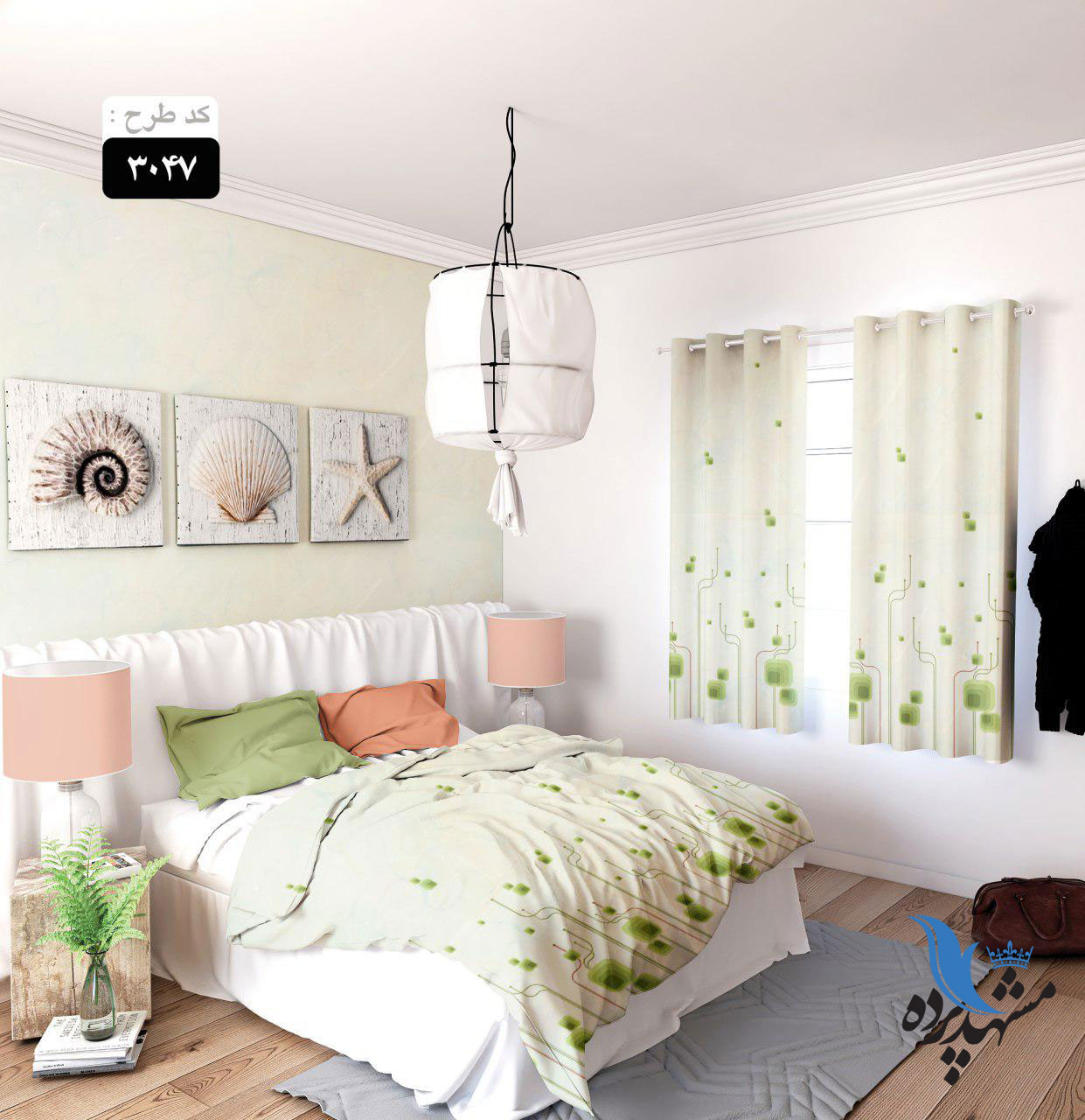 پرده پانچ اتاق خواب طرح ساده کد 3047
