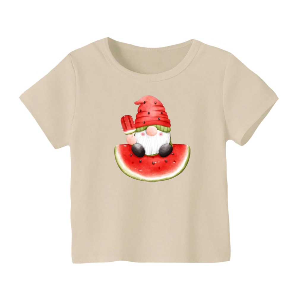 تی شرت آستین کوتاه بچگانه مدل بابانوئل و هندوانه یلدایی کد 3 رنگ کرم