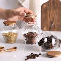 بانکه شیشه ای خمره ای با درب بامبو