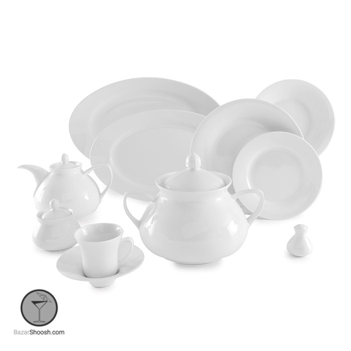 سرویس غذاخوری 12 نفره سفید 108 پارچه سری شهرزاد چینی زرین درجه یک