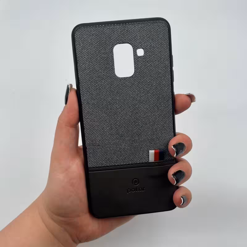 قاب گوشی (A730) Galaxy A8 Plus 2018 سامسونگ چرمی پشت طرح دار طوسی کد 53428