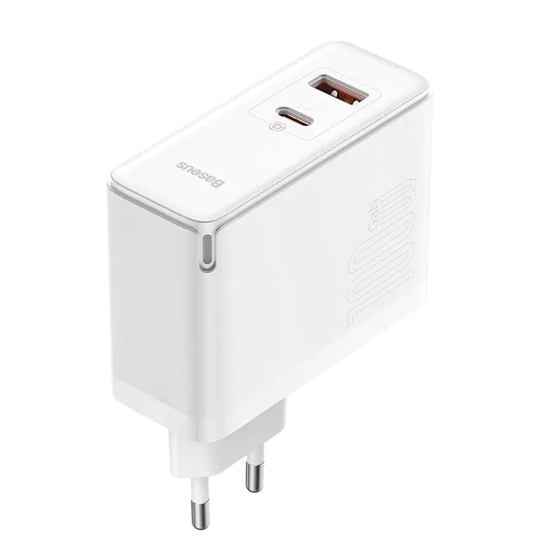 شارژر دیواری فست شارژ Baseus CCGP09020 GaN5 Pro 2Port 5A QC4.0  PD3.0 100W   کابل تبدیل تایپ سی