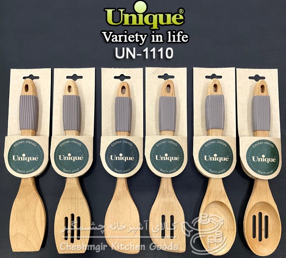 کفگیر و ملاقه تک چوبی دسته سیلیکون کد UN_1110