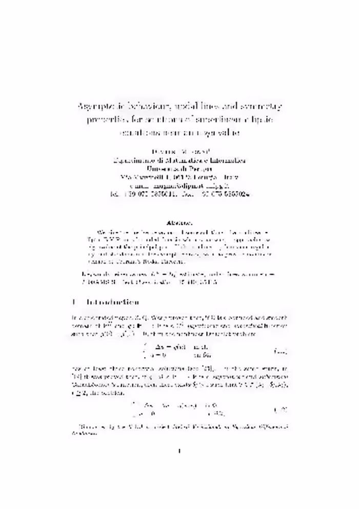 خرید و دانلود نسخه کامل کتاب Asymptotic behaviour, nodal lines and symmetry properties for solutions of superlinear elliptic equations near an eigenvalue