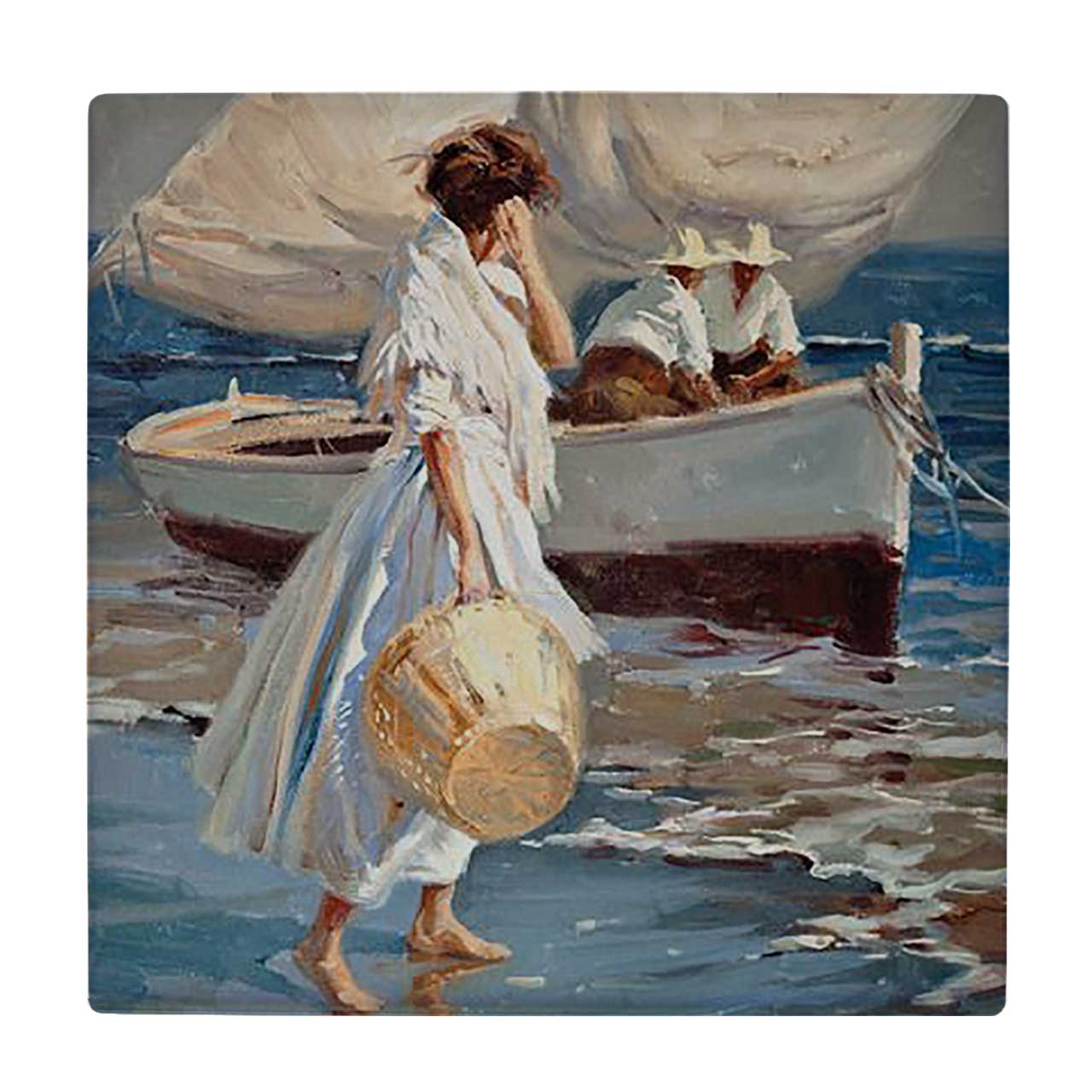  کاشی کارنیلا طرح نقاشی بانو کنار ساحل کد wkk1071