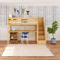خرید ست تخت خواب چوبی دو طبقه کم جا با میز تحریر، قفسه کتاب و پله منبری کشو دار؛ تمام چوب؛ کد L3