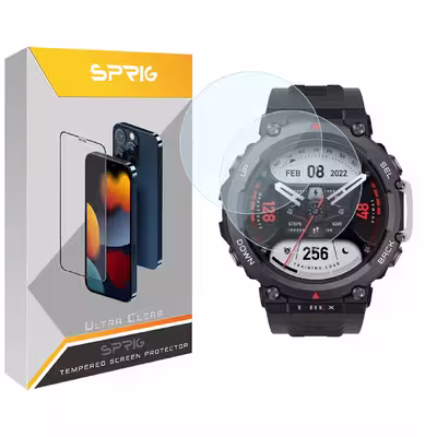 محافظ صفحه نمایش شیشه ای اسپریگ مدل SPG مناسب برای ساعت هوشمند امیزفیت T-Rex 2 بسته دو عددی