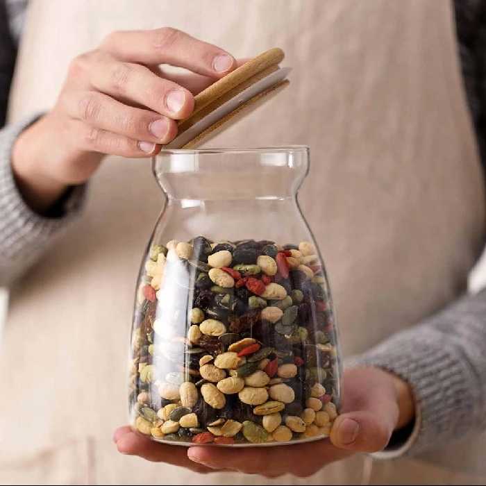 بانکه (جا حبوباتی) 1 عددی بامبو شیشه ای پیرکس  مدل  H16.5 کد Gw90305007