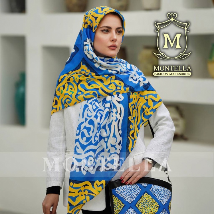 ست کیف و  روسری سنتی کاشی آبی زرد