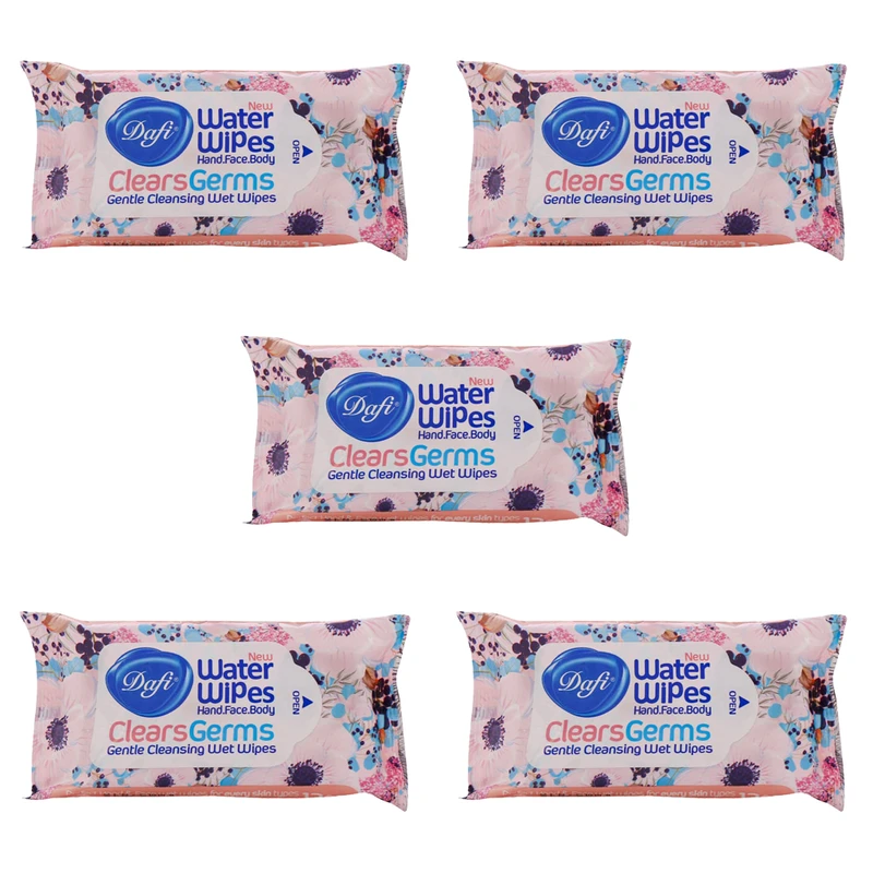دستمال مرطوب پاک کننده دست و صورت و بدن دافی مدل PF بسته 5 عددی