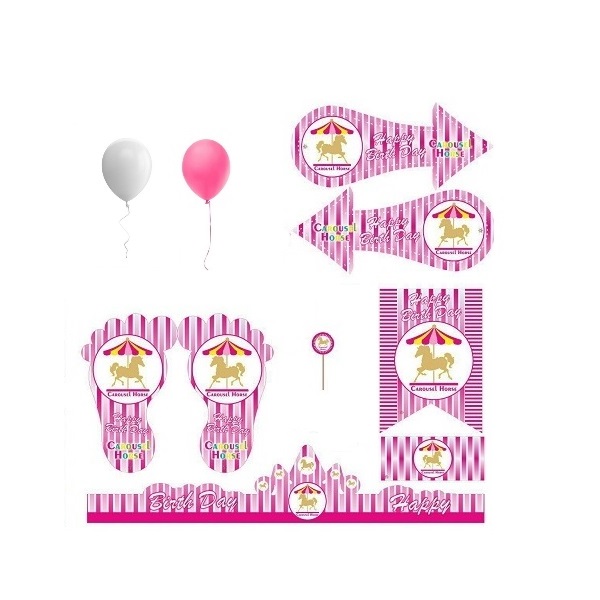 مجموعه 160 عددی تم تولد طرح کراسل دخترانه مدل Carousel