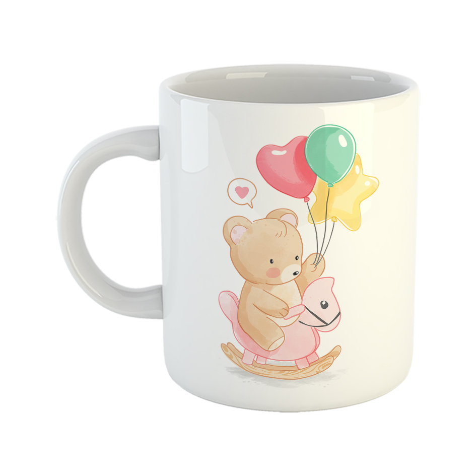 ماگ طرح خرس و بادکنکهای رنگی