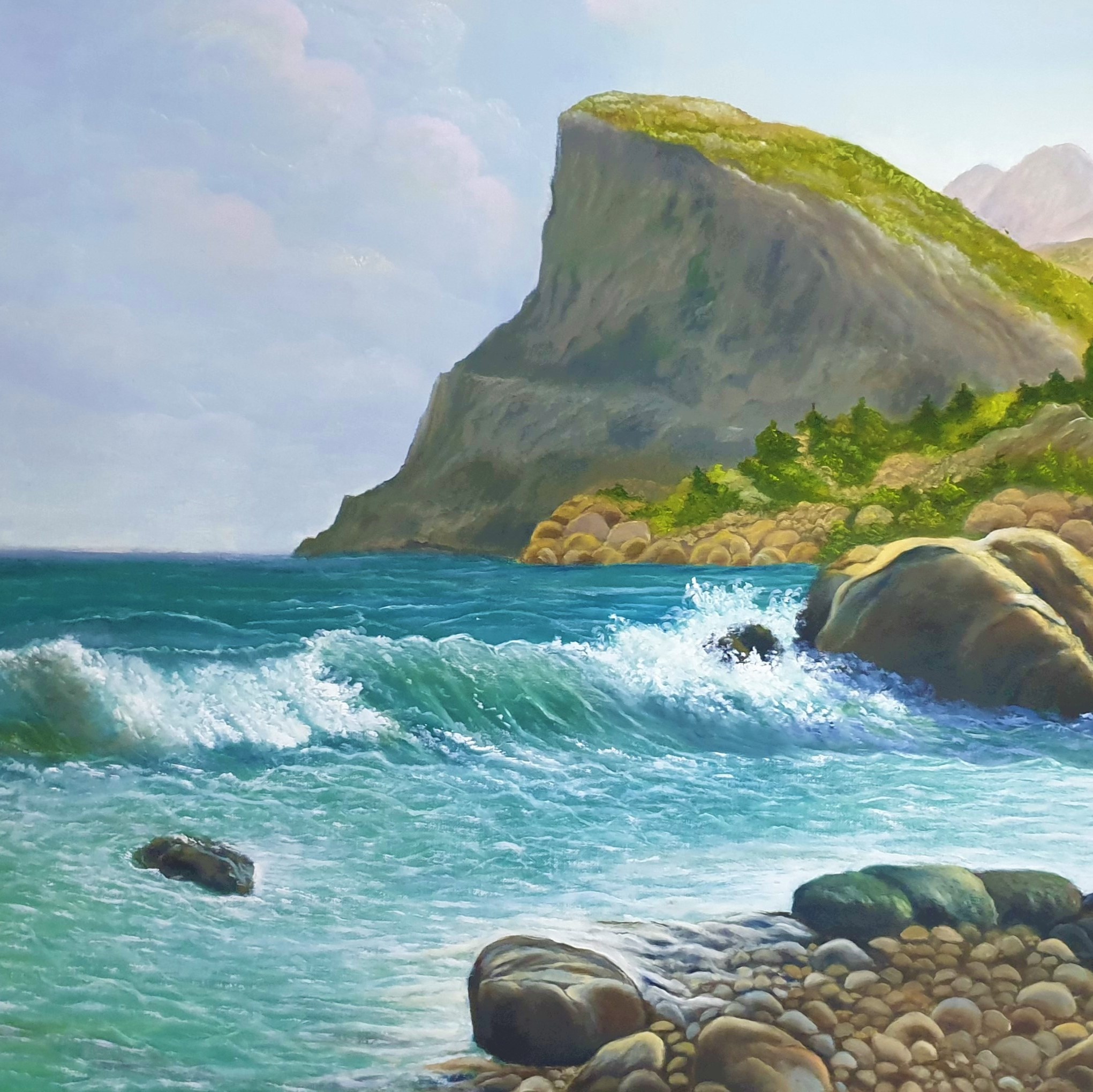 تابلوی نقاشی رنگ روغن روی بوم آرامش با دریا