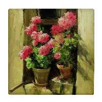  کاشی کارنیلا طرح گلدان شمعدانی پشت پنجره کد wkk3278