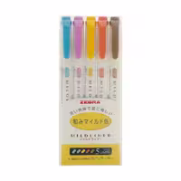 ماژیک علامت گذار دو سر زبرا مدل Mildliner بسته 5 عددی